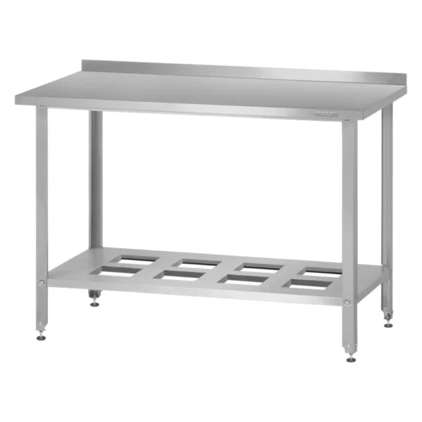 Стол производственный СПРн «Norma Zn» 600x600 (с бортом, полка-решетка, ножка угловая)